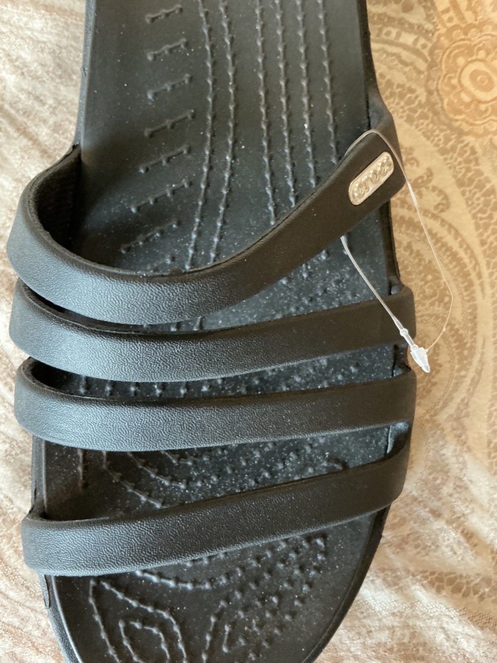 New Crocs Rhonda Slide Sandals Black Wedge Heels Size 10 - Picture 2 of 5